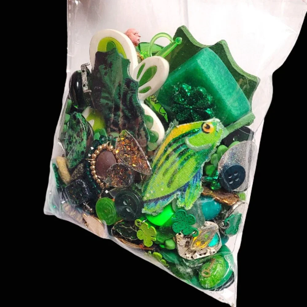 Bag of Various Green Craft Items for DIY Art and Craft Projects and More